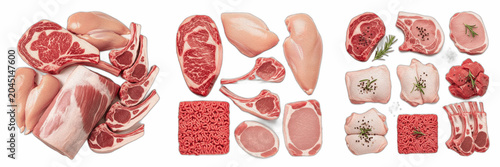 Canvas Print Raw meat variety set transparent PNG, fresh beef steak chicken breast lamb chops