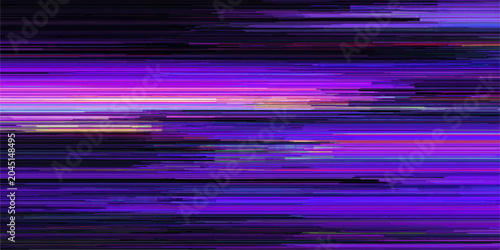 Abstract digital glitch art with vibrant purple and pink horizontal lines creating a dynamic, futuristic aesthetic.