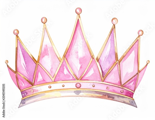Watercolor crown with pink jewels and golden trim