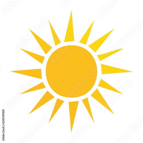 Flat design sun icon with rays on white background