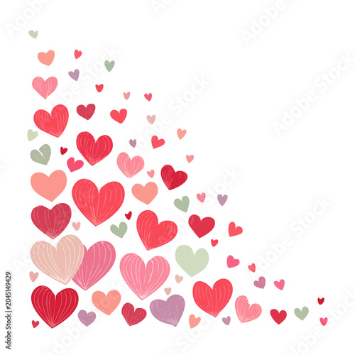 Hand-drawn hearts decoration in various pink and red shades