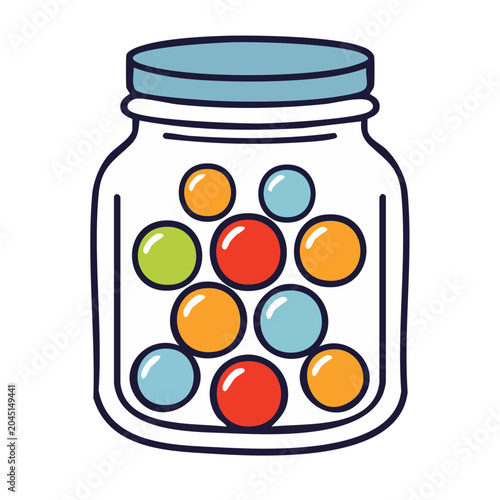 Illustration of a glass jar filled with colorful marbles
