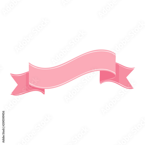 Pink ribbon banner with white outline