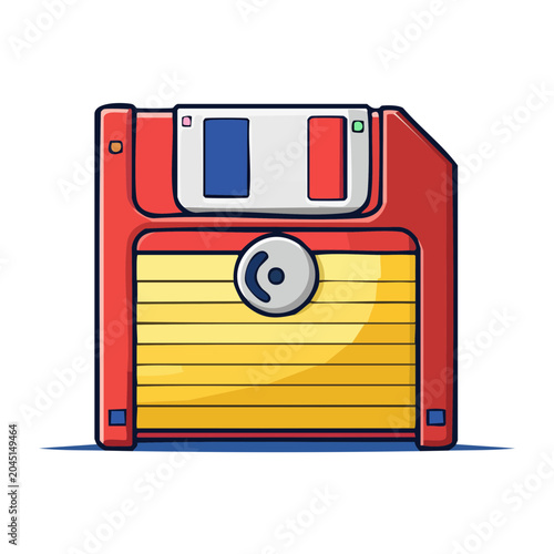 Red floppy disk icon with blue and white label