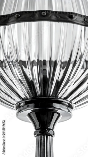 Elegant Ribbed Glass Light Fixture Viewed From Below on Neutral Background