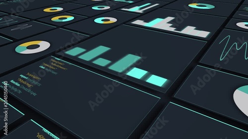 Close-up of Digital UI Dashboard Showing Financial Graphs and Code