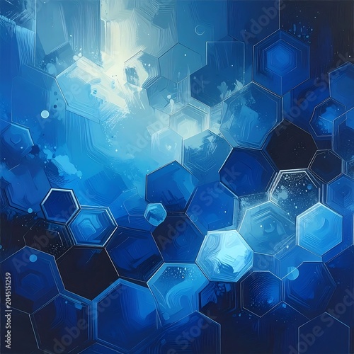 Glowing Blue Hexagonal Pattern Layered in Abstract Digital Background