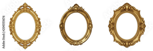 Foto Set of Three Vintage Ornate Gold Frames, Luxury Antique Oval Picture Borders Iso