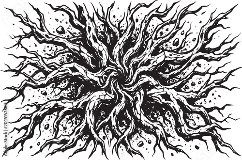 Εκτύπωση καμβά Dark Gothic Cosmic Horror Tentacle Root Explosion Ink Art — Premium Lovecraftian