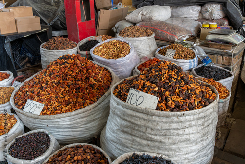 Large White Sacks of Dried Fruits and Apricots at Bazaar