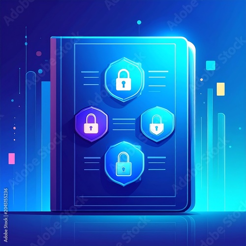 Glowing Digital Security Folder Displaying Lock Icons on Blue Abstract Background