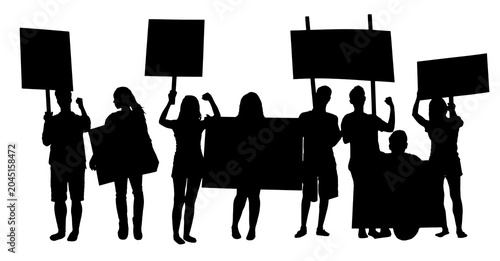 Tableau sur toile Png silhouette of protesting people, transparent background