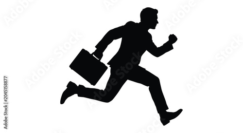 Fotografia Running man with briefcase silhouette against a white background