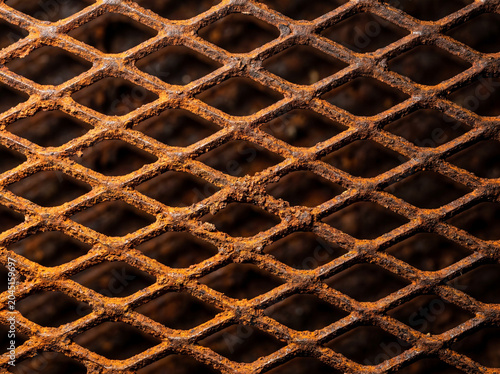 Rusted Expanded Metal Mesh Industrial Texture — Orange Rust Grunge Pattern