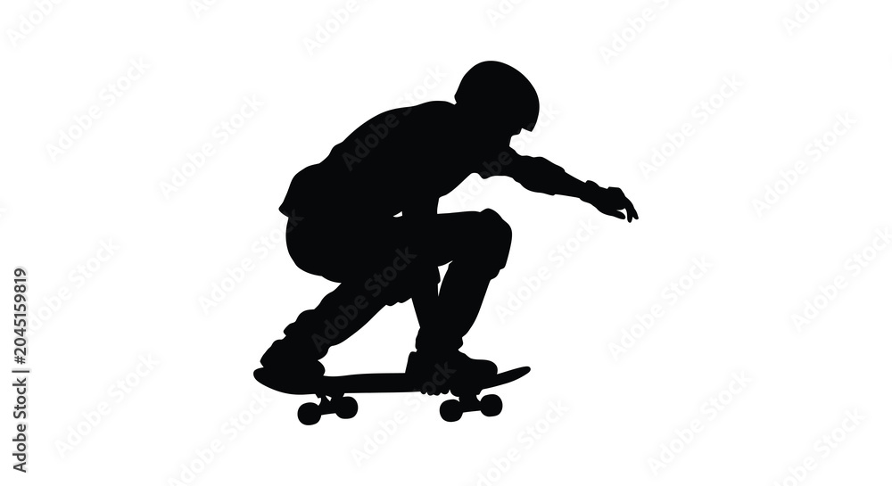 Obraz premium Skateboarder Silhouette On White Background Dynamic Action Sport Illustration