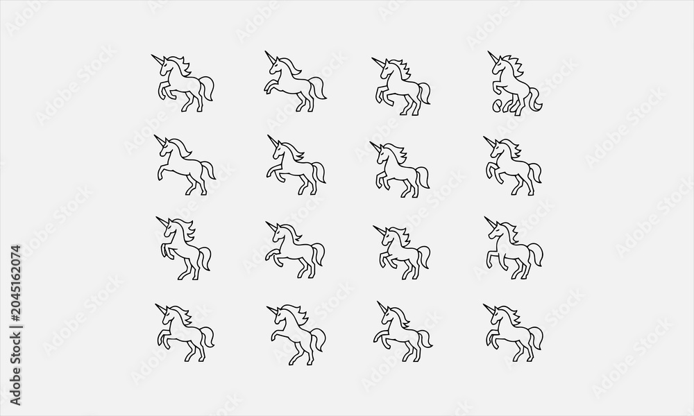 Obraz premium Unicorn silhouettes icons pack editable. vector illustration