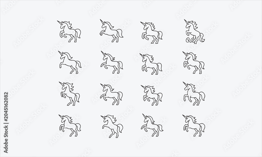 Fototapeta premium Unicorn silhouettes icons pack editable. vector illustration