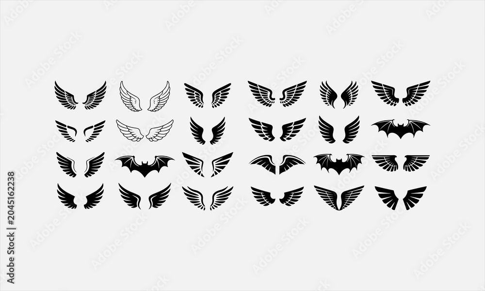 Fototapeta premium wing vector set, wing logo designs. Various artistic wing illustrations, bird, angel, bat, eagle. vector illustration