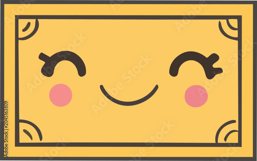Slika na platnu Smiling yellow cartoon banknote with rosy cheeks on white background