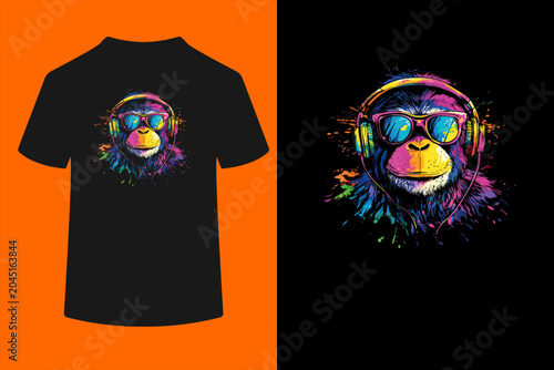 Photography Colorful Monkey Headphones Vibrant Graffiti Colorful Kids T-Shirt