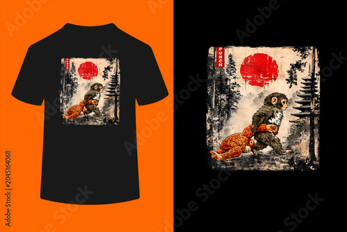 Photography Kawaii Baby Monkey Punch Cute Japanese Ukiyo-e Graphic T-Shirt