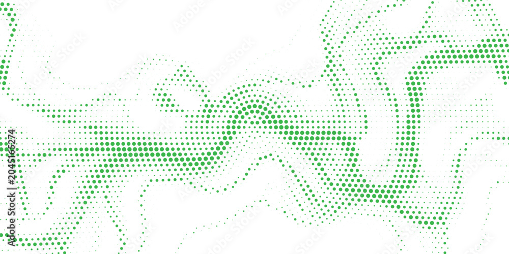 Fototapeta premium Green Hexagonal Halftone Background, Abstract Dot Matrix Honeycomb Pattern With Flowing Geometric Connections, Modern Technology Inspired Vector Texture