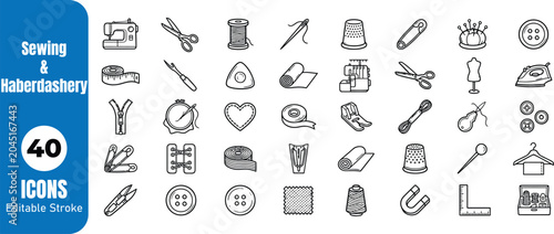 Foto Sewing and haberdashery editable stroke icons set