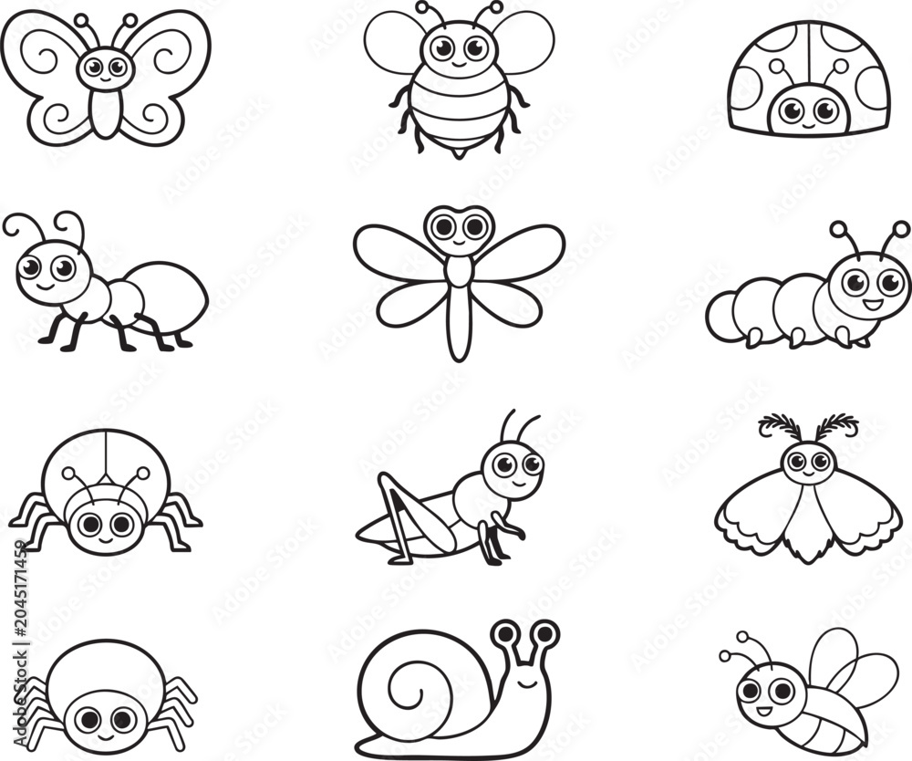 Obraz premium Farm Animal Line Icon Collection