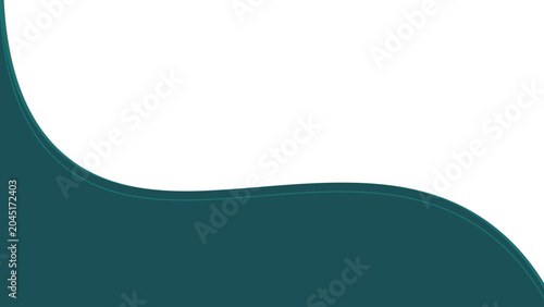 A dark green abstract shape with a wavy line