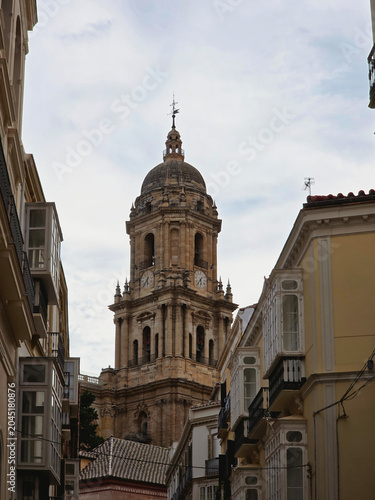 Cathedral of Malaga Tower Rising Above Old Town Streets in Andalusia Spain