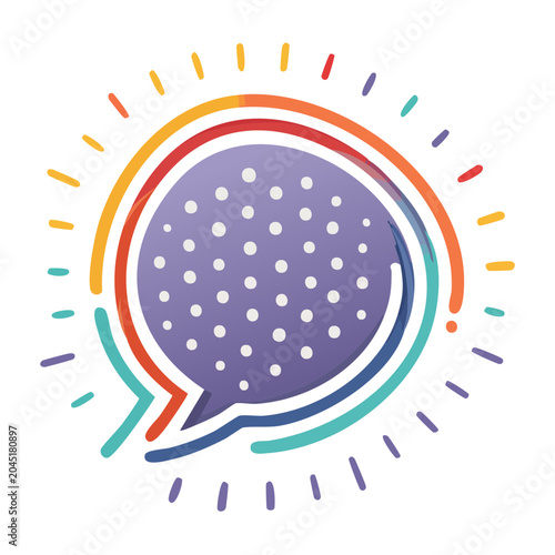 Colorful speech bubble icon with radiating lines