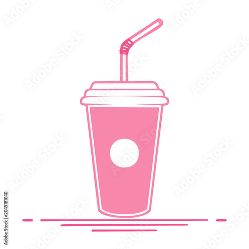 Pink flat design icon of a drink cup with straw