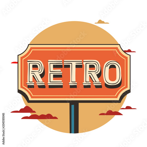 Retro sign with clouds in vintage style