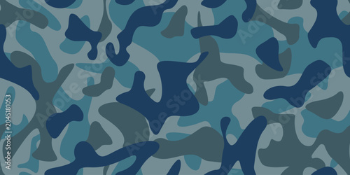 Canvas Print Blue Camo Pattern | Seamless Dark Colored Camoflouge Background | Repeating Nigh