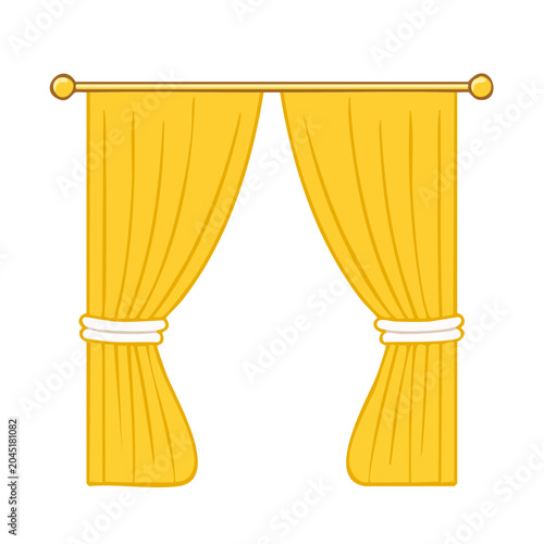Yellow curtains with tie-backs on a rod