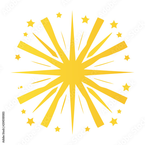 Yellow starburst with stars on white background