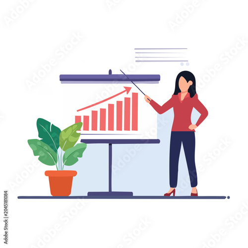 Woman presenting a growing business chart on a whiteboard
