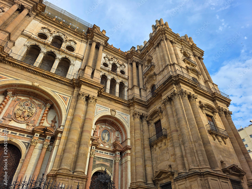 Fototapeta premium Ornate Facade and Towers of the Malaga Cathedral in Andalusia, Spain