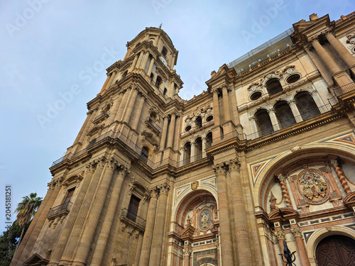 Ornate Facade and Towers of the Malaga Cathedral in Andalusia, Spain