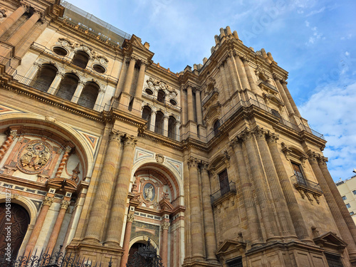 Ornate Facade and Towers of the Malaga Cathedral in Andalusia, Spain