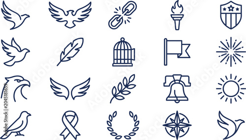 Fotografie Minimalist vector illustration set featuring various patriotic symbols and icons