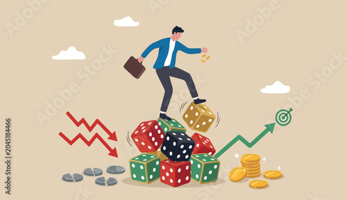 Quadro su tela Investment risk, stock trader, gambling, uncertainty possibility losing money ma