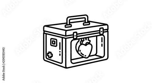 Organ Transplant Transport Cooler Box with Heart Inside, Medical Donation Concept