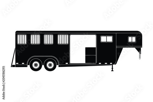 Livestock trailer and horse transport hauling vehicle silhouette with livestock
