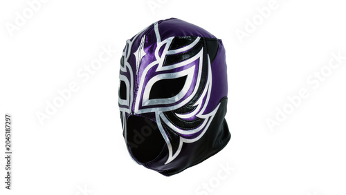 фотографія Isolated vibrant Lucha Libre wrestling mask in purple, black, and silver, tradit