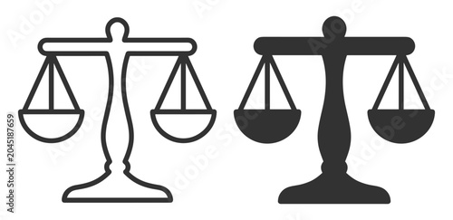 Photos Scales of justice icons vector set, balance scale symbols for law and legal conc