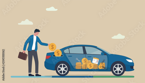 Obraz na plátně Car leasing or car loan, borrow money buy new car, rental auto maintenance cost