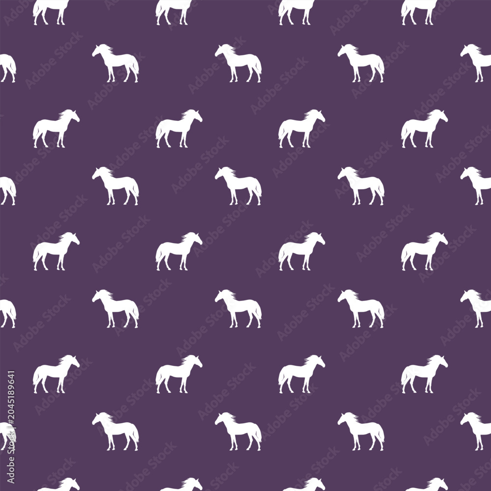 Fototapeta premium Animal seamless pattern with cartoon horses on color background. Cute holiday illustration with horse. Design for invitation, poster, card, fabric, textile, wrapper.
