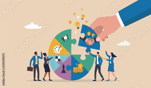 Canvas Print Build your team, leadership to develop teamwork business partner, cooperate coll