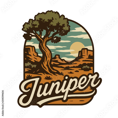 Vintage Juniper Tree Vector Illustration, Desert Woodland Botanical Artwork